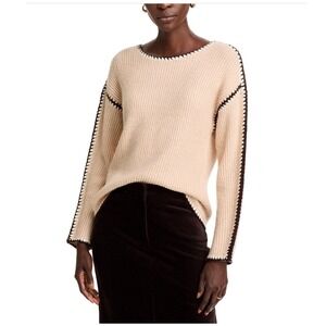 SINGLE‎ THREAD Contrast Trim Sweater Whisper Pink Relaxed Fit Pullover Medium